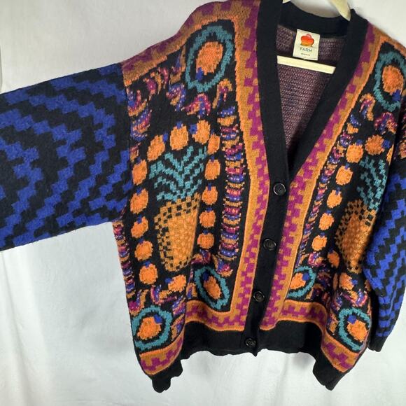 Farm Rio Pineapple Scarf Oversized Button Up Cardigan Sweater Sz XL - Picture 2 of 13